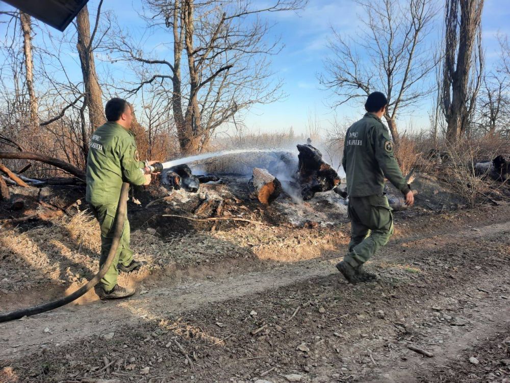 Огнеборцы первой пожарно-спасательной части МЧС Южной Осетии ликвидировали возгорание сухостоя и кустарников в с. Арцеу Цхинвальского района