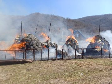 Стоги сена загорелись в результате неосторожно обращения с огнем