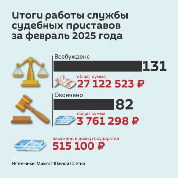 Итоги работы Службы судебных приставов Южной Осетии за февраль