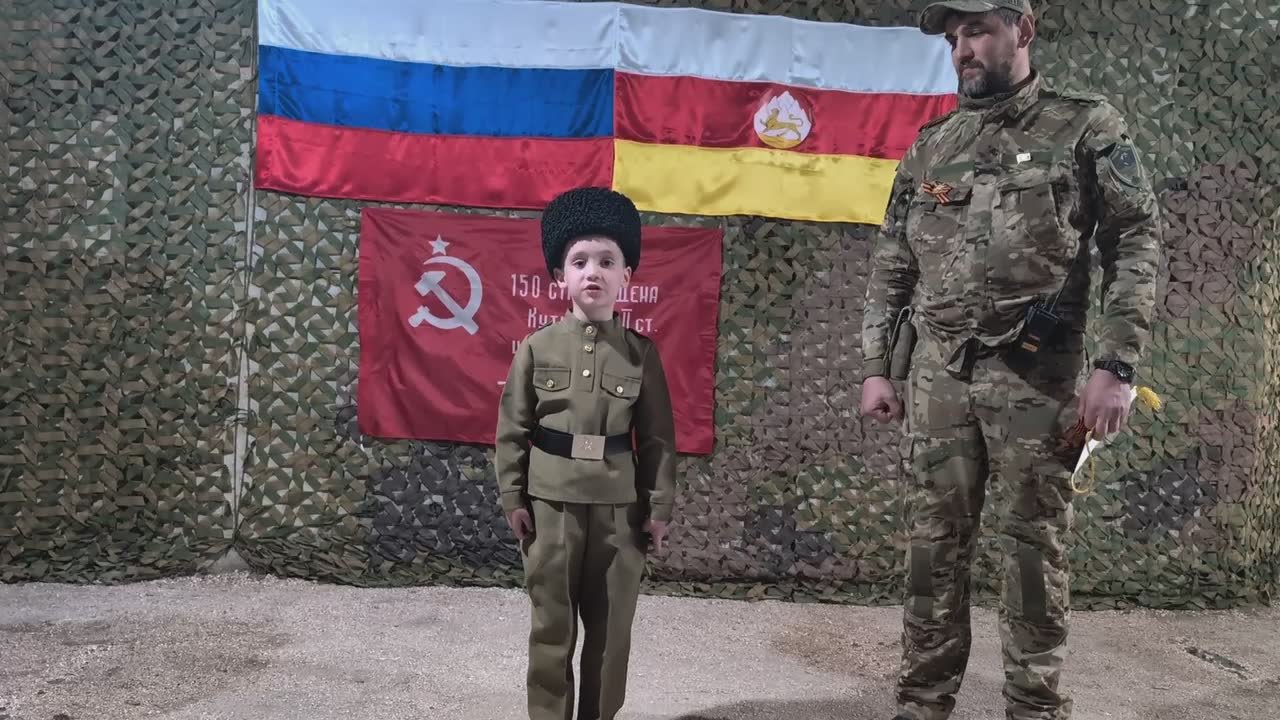 Маленький Сармат Остаев поздравил с Днём Победы своего папу и бойцов батальона «Алания» в зоне СВО