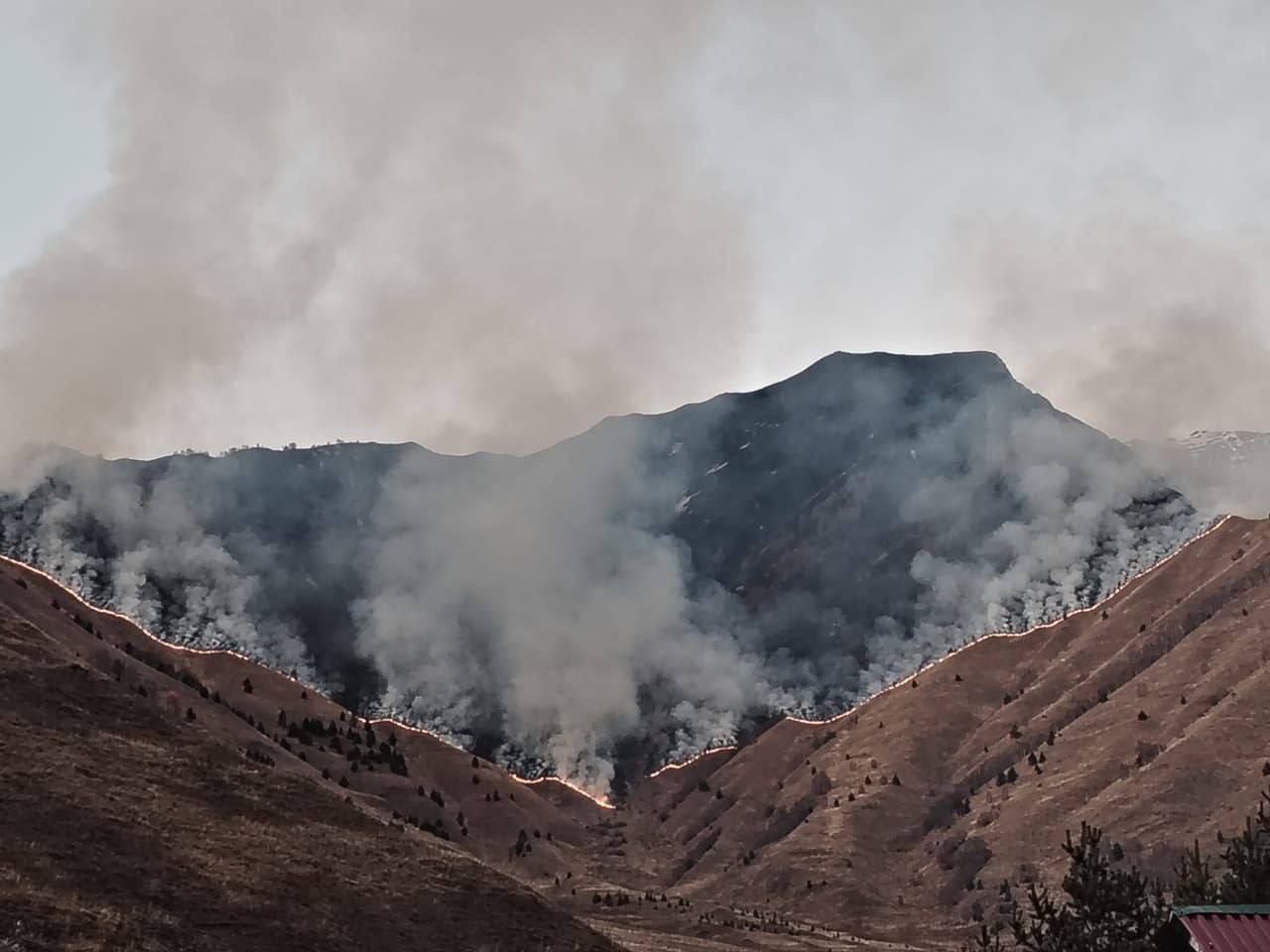 В горном массиве над селом Едыс Дзауского района горит сухостой